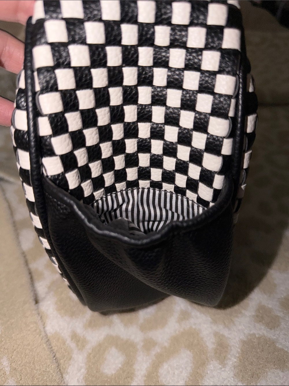 Black & White Checker Shoulder Bag with Iridescent Chain - Picture 3 of 4